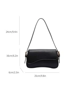 Bolso Cuadrado Con Solapa Minimalista Old Moeny, Bolso Debajo Del Brazo De Solapa De Color Sólido Simple, Bolso De Piel Sintética Texturizada Y Versátil De Moda