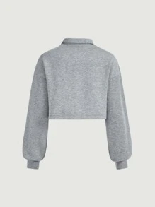 SHEIN MOD Solid Polo Neck Crop Sweatshirt - Light Grey - View 9