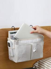 1pc Bedside Hanging Storage Bag, Multifunction Hanging Organizer For Bedroom - White - View 1
