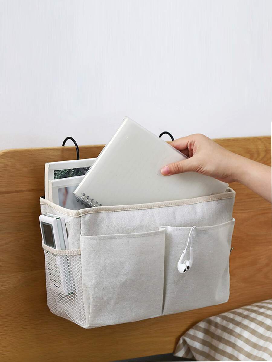 1pc Bedside Hanging Storage Bag, Multifunction Hanging Organizer For Bedroom - White - View 1