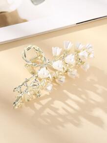 水鑽裝飾花朵設計髮爪 - 白色 - 查看 2