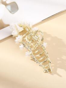 水鑽裝飾花朵設計髮爪 - 白色 - 查看 3