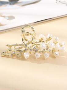 水鑽裝飾花朵設計髮爪 - 白色 - 查看 4