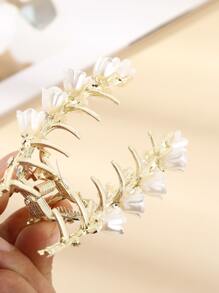 水鑽裝飾花朵設計髮爪 - 白色 - 查看 5