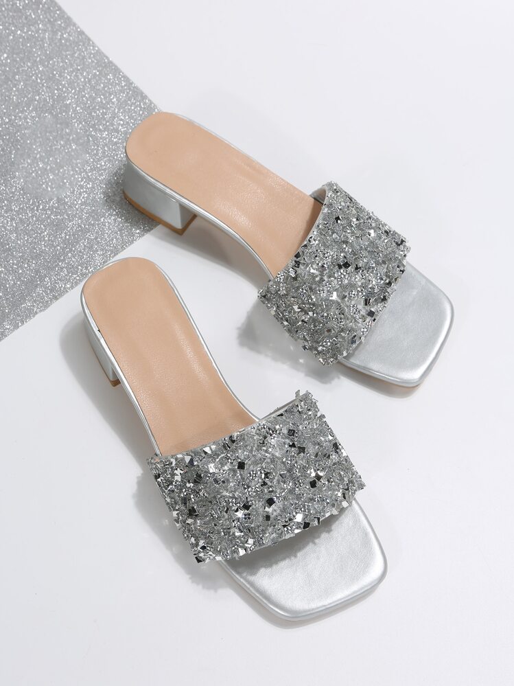 Giày cao gót thời trang đính pha lê trắng mới đa năng dành cho nữ, thích hợp đi làm, đi công tác, tiệc tùng, cưới hỏi - Bạc - Xem 6