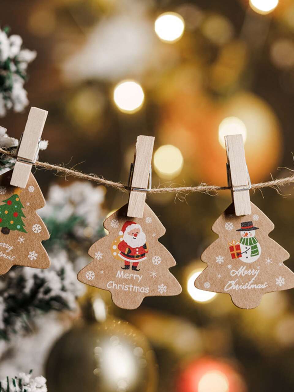 48pcs Christmas Snowman Pattern Gift Wrapping Tag With Hemp Rope