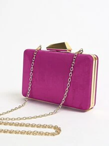 Mini Chain Satin Square Bag - Hot Pink - View 4