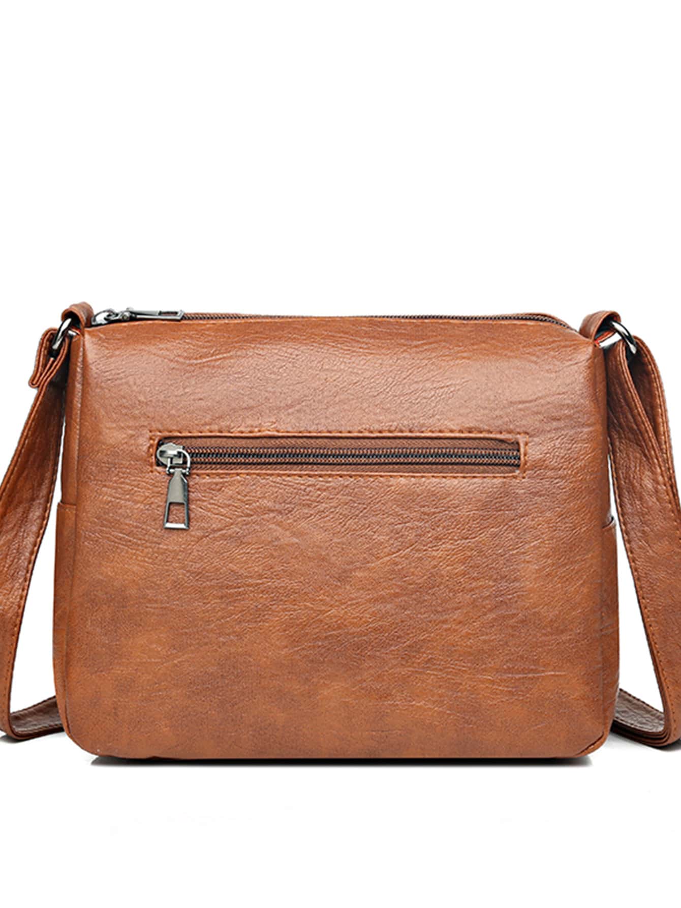 复古心形装饰斜挎包，复古多口袋单肩包，女士人造皮革钱包，母亲节送给妈妈的礼物 - 棕色 - 查看 2