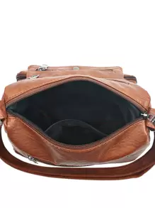 复古心形装饰斜挎包，复古多口袋单肩包，女士人造皮革钱包，母亲节送给妈妈的礼物 - 棕色 - 查看 3