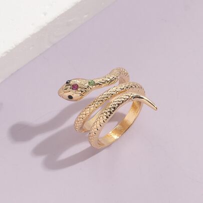 Rhinestone Decor Snake Design Wrap Ring