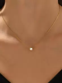 18K Gold Plated 1pc Stainless Steel Chain Gold Bamboo Node 6-Claw Rhinestone Necklace, Suitable For Women Daily Wear And Holiday Gift