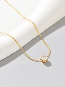 18K Gold Plated 1pc Stainless Steel Chain Gold Bamboo Node 6-Claw Rhinestone Necklace, Suitable For Women Daily Wear And Holiday Gift