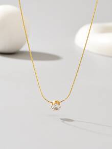 18K Gold Plated 1pc Stainless Steel Chain Gold Bamboo Node 6-Claw Rhinestone Necklace, Suitable For Women Daily Wear And Holiday Gift