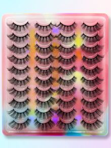 20 Pairs False Eyelashes Natural, 14 Mm Volumized Curling Magnetic Lashes, End Eye Elongated Faux Mink Strip Lashes Suitable For Parties Or Gift For Women&Girls Pink Package Lashes - Black - View 1