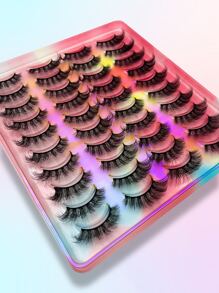 20 Pairs False Eyelashes Natural, 14 Mm Volumized Curling Magnetic Lashes, End Eye Elongated Faux Mink Strip Lashes Suitable For Parties Or Gift For Women&Girls Pink Package Lashes - Black - View 2