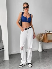 Top corto corte V - azul real - Ver 3