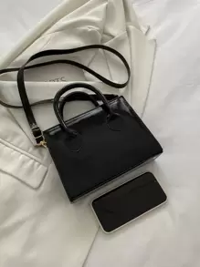 小方包優雅黑色雙把手PU皮革 - 黑色 - 查看 5