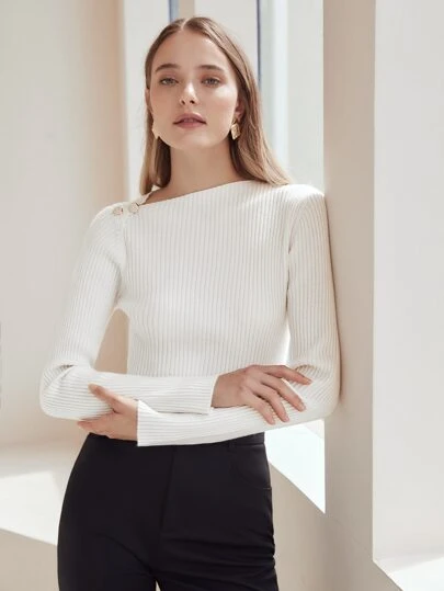 MOTF PREMIUM WOOL-MIX ASYMMETRICAL NECK SWEATER