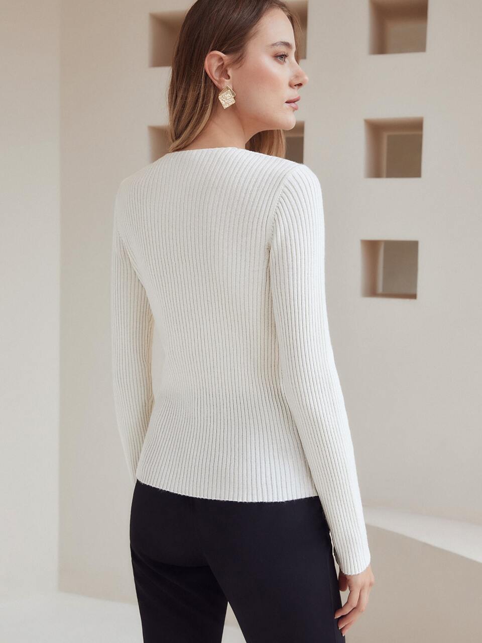 MOTF WOOL-MIX ASYMMETRICAL NECK SWEATER