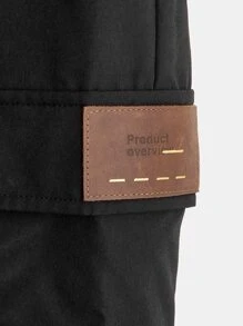 SHEIN Boys Drawstring Waist Patched Flap Pocket Teddy Line Trousers - Black - View 5