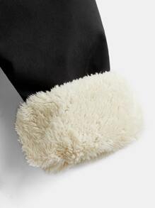 SHEIN Boys Drawstring Waist Patched Flap Pocket Teddy Line Trousers - Black - View 6