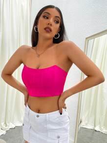 SHEIN Privé Solid Crop Tube Top - Pink - View 5