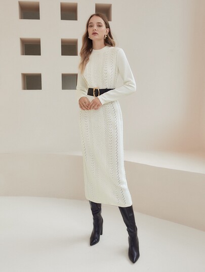 shein winter dresses SHEIN Lady Autumn And Winter Work Woven Long Sleeve Bodycon Dress