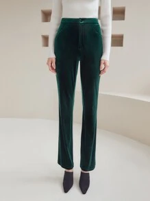 MOTF PREMIUM 絲絨喇叭褲 - 墨綠色 - 查看 4