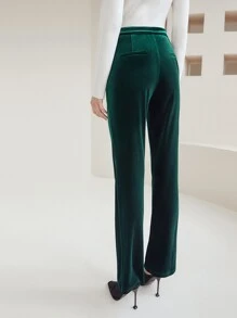 MOTF PREMIUM 絲絨喇叭褲 - 墨綠色 - 查看 5