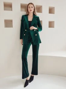 MOTF PREMIUM 絲絨喇叭褲 - 墨綠色 - 查看 6