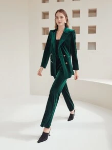 MOTF PREMIUM 絲絨喇叭褲 - 墨綠色 - 查看 7