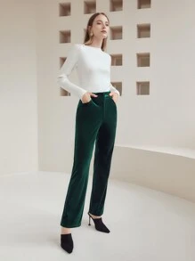 MOTF PREMIUM 絲絨喇叭褲 - 墨綠色 - 查看 8