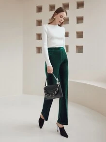 MOTF PREMIUM 絲絨喇叭褲 - 墨綠色 - 查看 9