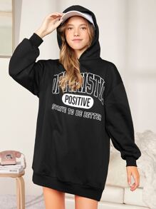 SHEIN 青少年女孩字母圖案連帽洋裝