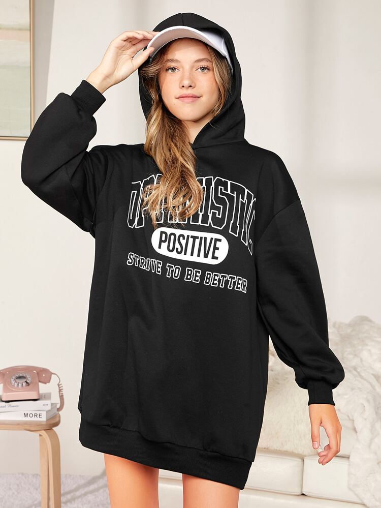 Teen Girls Letter Graphic Sweatshirt Dress