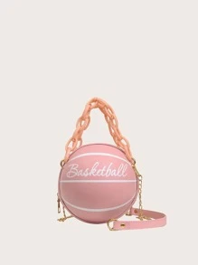 Mini Letter Graphic Ball Shaped Satchel Bag - Pink - View 2