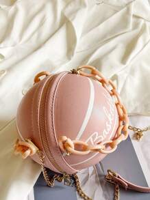 Mini Letter Graphic Ball Shaped Satchel Bag - Pink - View 7