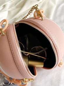 Mini Letter Graphic Ball Shaped Satchel Bag - Pink - View 8