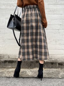 DAZY 格纹印花褶裥半身裙，秋冬款