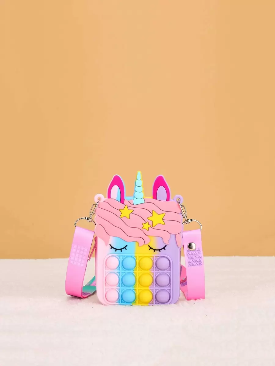 mini Niñas de color combinado con diseño de unicornio Burbuja de empuje Bolsa creativa - Multicolor - Ver 1