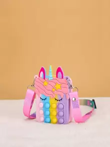 mini Niñas de color combinado con diseño de unicornio Burbuja de empuje Bolsa creativa - Multicolor - Ver 2