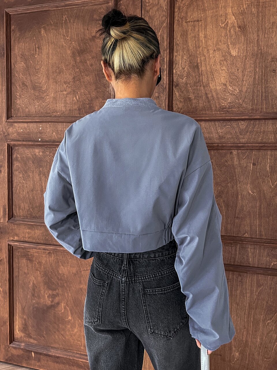 Single Button Drop Shoulder Crop Jacket