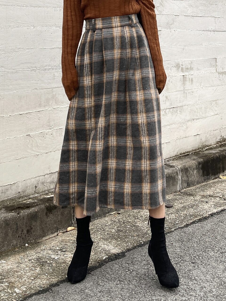 Plaid Print Pleated Detail Skirt Fall,Winter