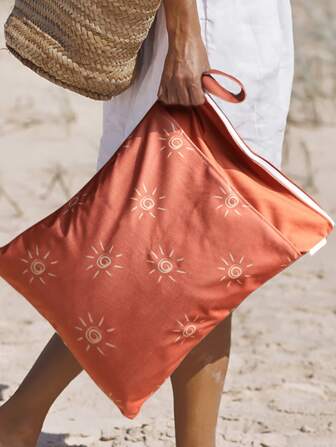 1pc Sun Print Waterproof Travel Storage Bag For Travel Storage Bag,Makeup Bag,Cosmetic Bag,Vacation Organizer,Large Capacity Makeup Organizer Makeup Case, For Lipstick, Brush, Skincare, Mobile Phone, Coin, Small Items, For Home,Gift,Vacation And Festival Halloween Christmas Multifunctional Use,Boho Vibes