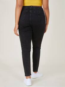 SHEIN Essnce Plus High Waist Skinny Jeans - Black - View 6