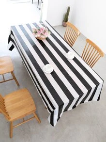 Khăn trải bàn chống thấm nước hoa văn sọc - Đen và trắng - Xem 1