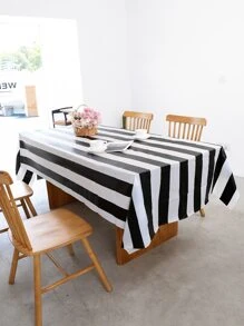 Khăn trải bàn chống thấm nước hoa văn sọc - Đen và trắng - Xem 2