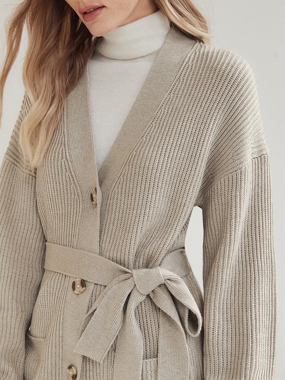 WOOL-MIX LONGLINE BELTED CARDIGAN