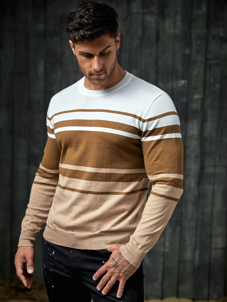 Manfinity VCAY Men Striped Pattern Colourblock Jumper - Multicolor - View 1