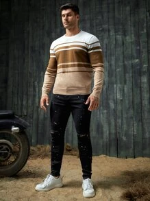 Manfinity VCAY Men Striped Pattern Colourblock Jumper - Multicolor - View 3